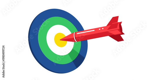 Red rocket missile hitting bullseye target with precision