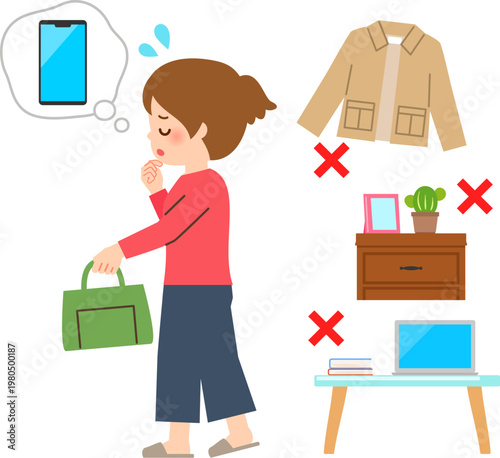 家の中でスマートフォンをなくして困っている女性