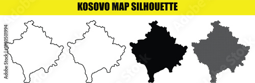 Kosovo map silhouette. white, outline, black and dotted versions of kosovo map. kosovo vector illustration.