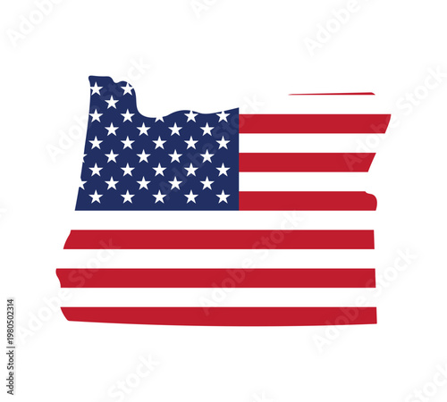 Oregon map silhouette with American flag