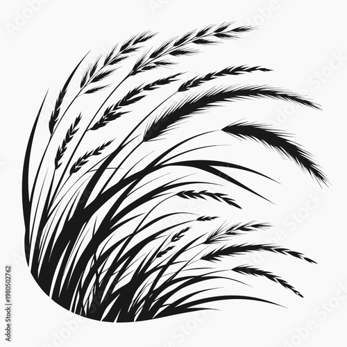 Black grass, wheat, and reeds vector illustration, minimalist botanical design, simple plant silhouette, elegant floral pattern element
