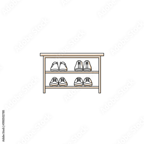 Shoe rack with sneakers organized on shelves in minimalist style