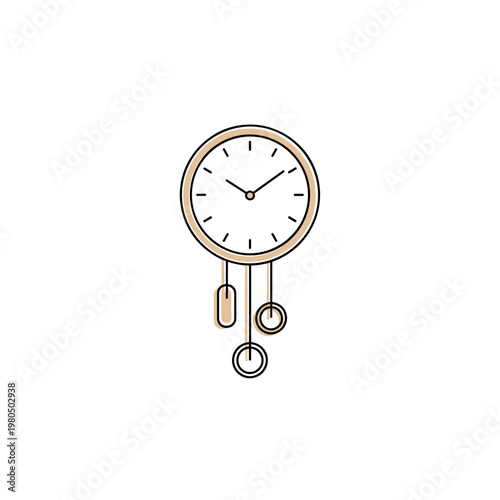 Wall clock with pendulum in minimalist design and neutral colors