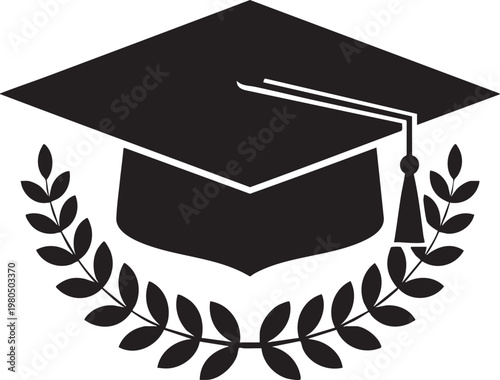 Graduation cap with laurel wreath representing academic achievement higher education graduation