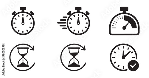 Performance gauges and hourglass icons for scheduling activities and managing time constraints efficiently.