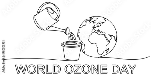 A single continuous line drawing illustration depicting a watering can filling up a small bucket Vector, illustration