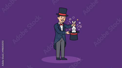 Magician with white rabbit trick.