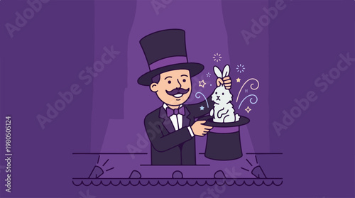 Magician with white rabbit trick.