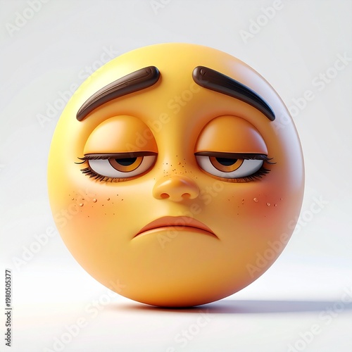 3d sad yellow emoji face with tears and frown isolated on white background