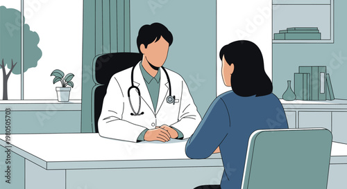 Medical professional providing an in-depth consultation to a patient discussing health concerns and potential treatment options in a modern clinic.