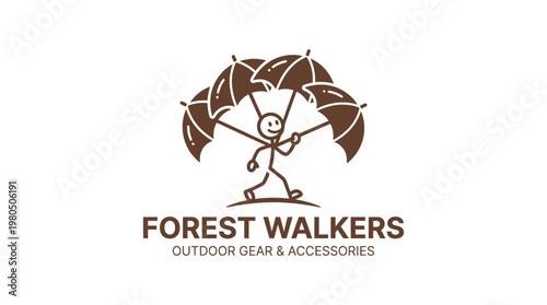 Forest Walkers Logo with Stick Figure and Umbrellas