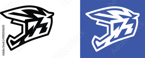 Black and white motocross helmet on blue background