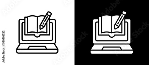 E Learning Icon Set In Black And White Filled Style Collection