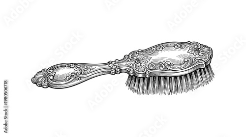 Antique Silver Brush with Ornate Design