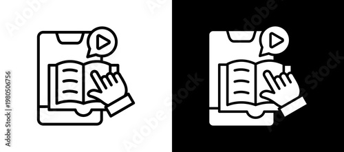 Mobile Learning Icon Set In Black And White Filled Style Collection
