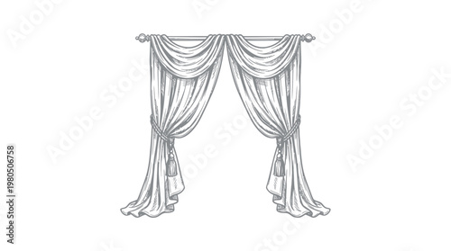 Elegant Contour Drawing of Curtains with Drapes