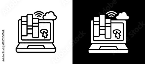 Digital Library Icon Set In Black And White Filled Style Collection