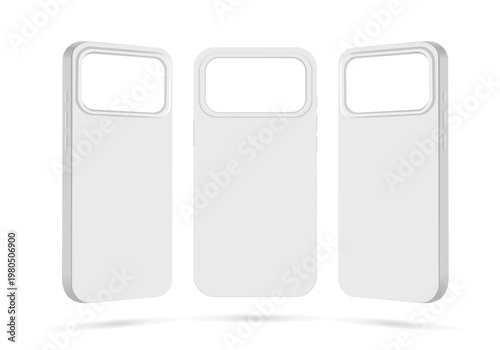 Blank phone case mockup, front and side view, vector illustration 