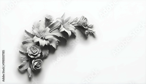 Elegant white paper flowers floral 3D background design arts