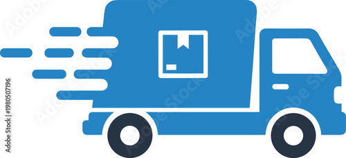 Fast delivery truck with cargo box representing logistics and shipping services for e-commerce global transportation and distribution concepts.
