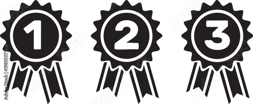 Set of first second and third place award ribbons simple vector icons for competition and achievement concepts isolated on white background