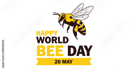 Celebrate World Bee Day on May 20 with a happy bee illustration and yellow theme