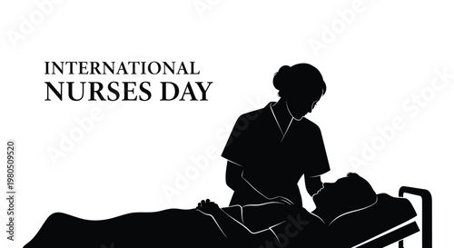 International Nurses Day illustration features a nurse attending to a patient in bed with care