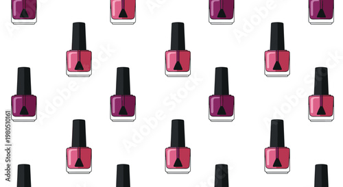 Vibrant seamless pattern with rows of nail polish bottles in various shades of pink, magenta, and purple colors.