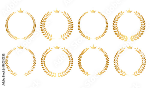 月桂樹フレームセット（王冠付き・金色グラデーション・表彰バッジ素材）