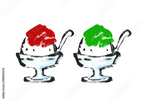 かき氷　筆書きイラスト