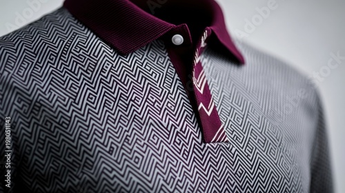 Closeup Geometric Patterned Shirt with Tie