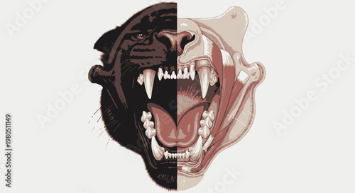Fierce Predator Composite: Bear and Panther Head Roar