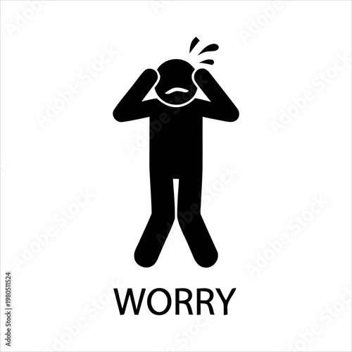 Distressed person stick figure icon illustrating worry, stress, and anxiety symptoms
