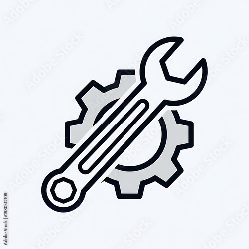 Wrench and gear icon symbol.