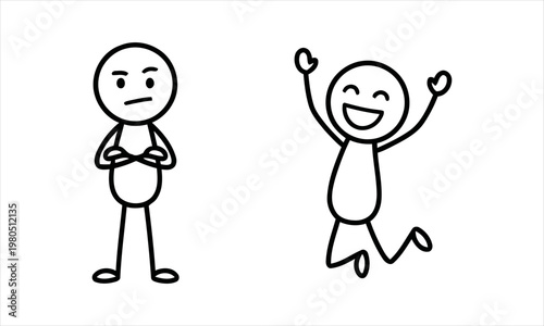 Contrast between happy and angry stick figures demonstrating emotions