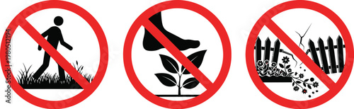 Prohibition sign for no walking, trampling, or touching allowed