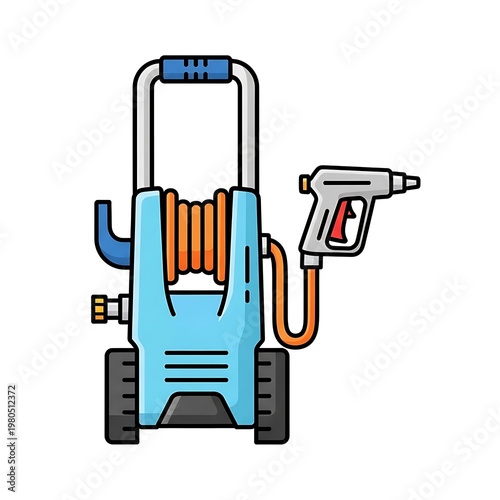 Pressure washer machine on wheels.