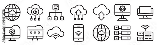  cloud computing server related editable icon set isolated