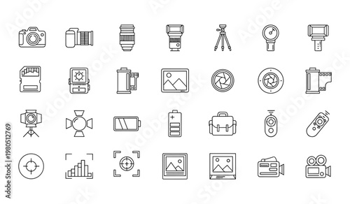 Minimalist Photography Equipment Icons Set for Designers