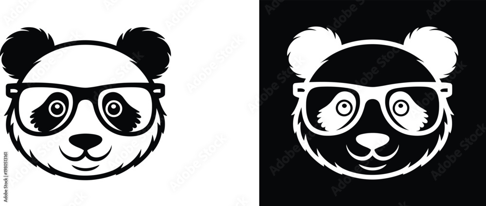 Fototapeta premium Black and white panda face with glasses bear animal