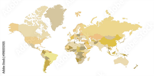 colorful political world map illustration with clear