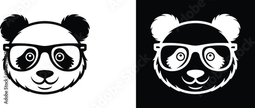 Black and white panda face with glasses bear animal