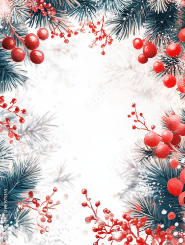 Christmas background winter border red berry pine branch snow holiday decoration festive frame seasonal greeting copy space frosty design christmas background winter border red berry pine branch