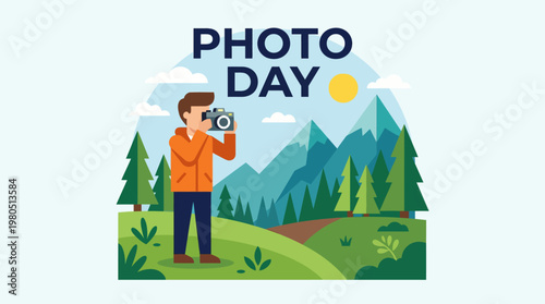 Man taking photo of nature landscape on photo day.