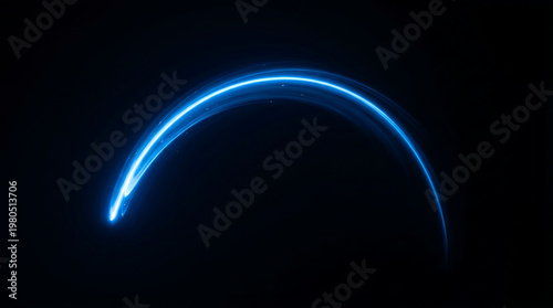Abstract blue light streak forming an elegant arc shape.