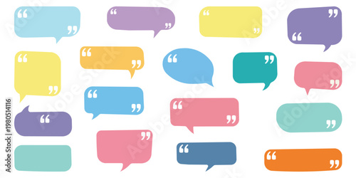 Foto Assorted colorful speech bubbles in various shapes and sizes arranged on a white