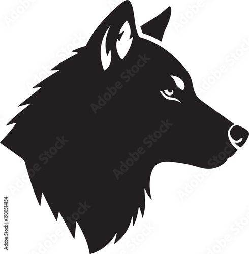 Black wolf head silhouette, animal icon, vector illustration, wildlife symbol