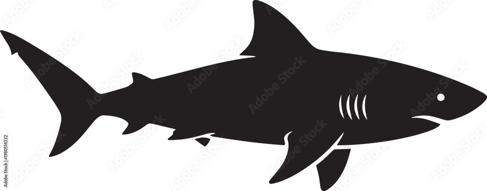 Fototapeta premium Black shark icon, shark silhouette, ocean predator, sea creature