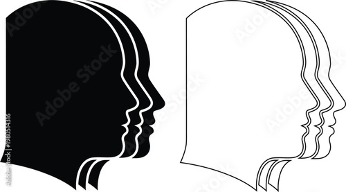 Silhouette profile illustrations showing hair styles side by side comparison