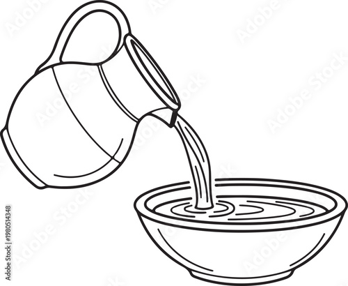 Clay jug pouring water line art vector design